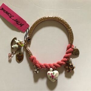 NWT Vintage Betsey Johnson Charming Gold and Pink Bracelet Charm Bracelet